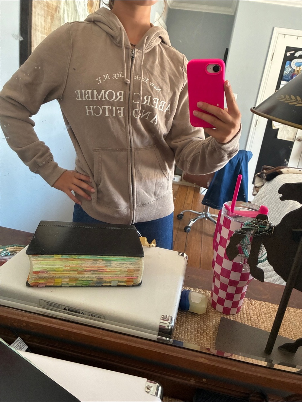 Abercrombie & Fitch Neutral Taupe Hoodie with White Label